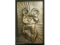 Plachetă memorială din alamă, ursulețul Mișa, Olimpiada 1980