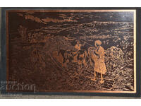 Tablou de cupru original, peisaj pastoral, semnat