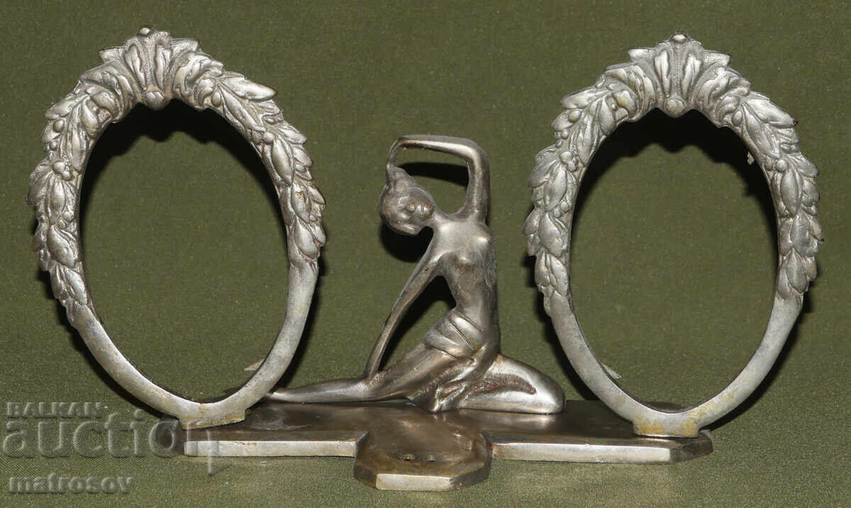 Metal double tabletop picture frame, female figure