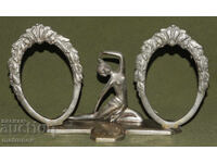 Ramă foto dublă de birou din metal, figură feminină