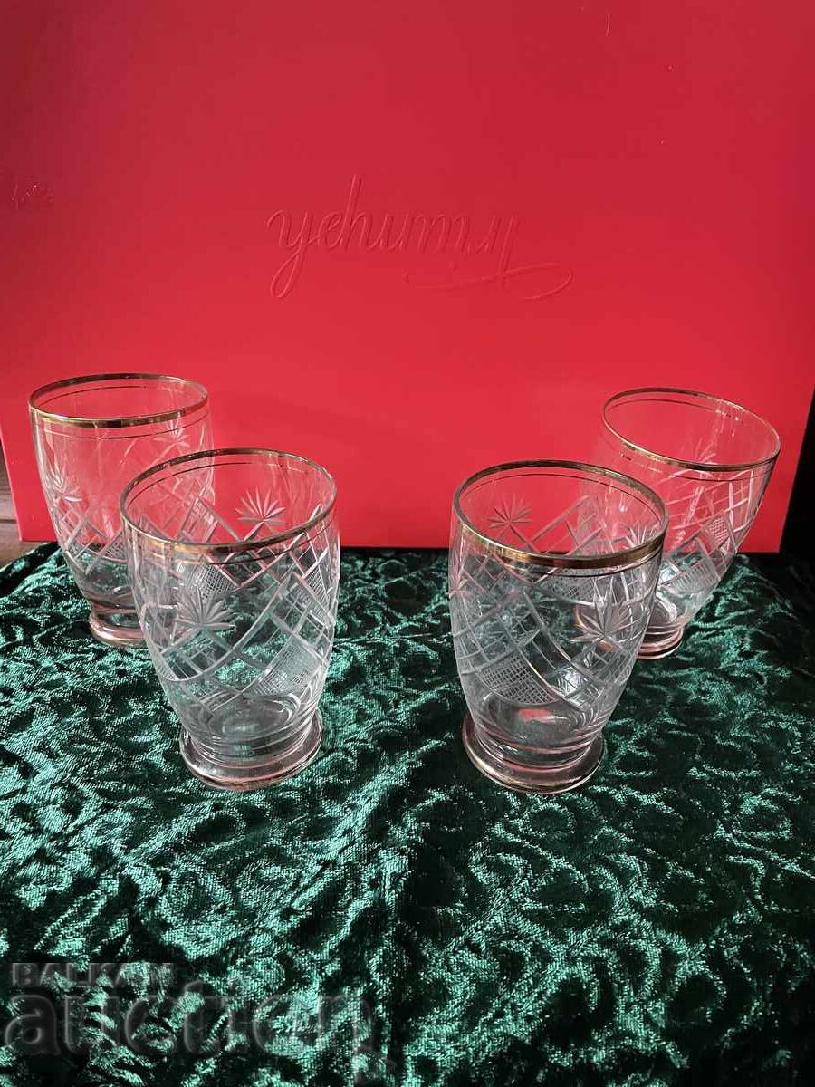 Ποτήρια - 4 τεμ. λεπτό χαρακτό γυαλί, 10 εκ. ύψος Ποτήρια - 4 τεμ. λεπτό χαρακτό γυαλί, 10 εκ. ύψος