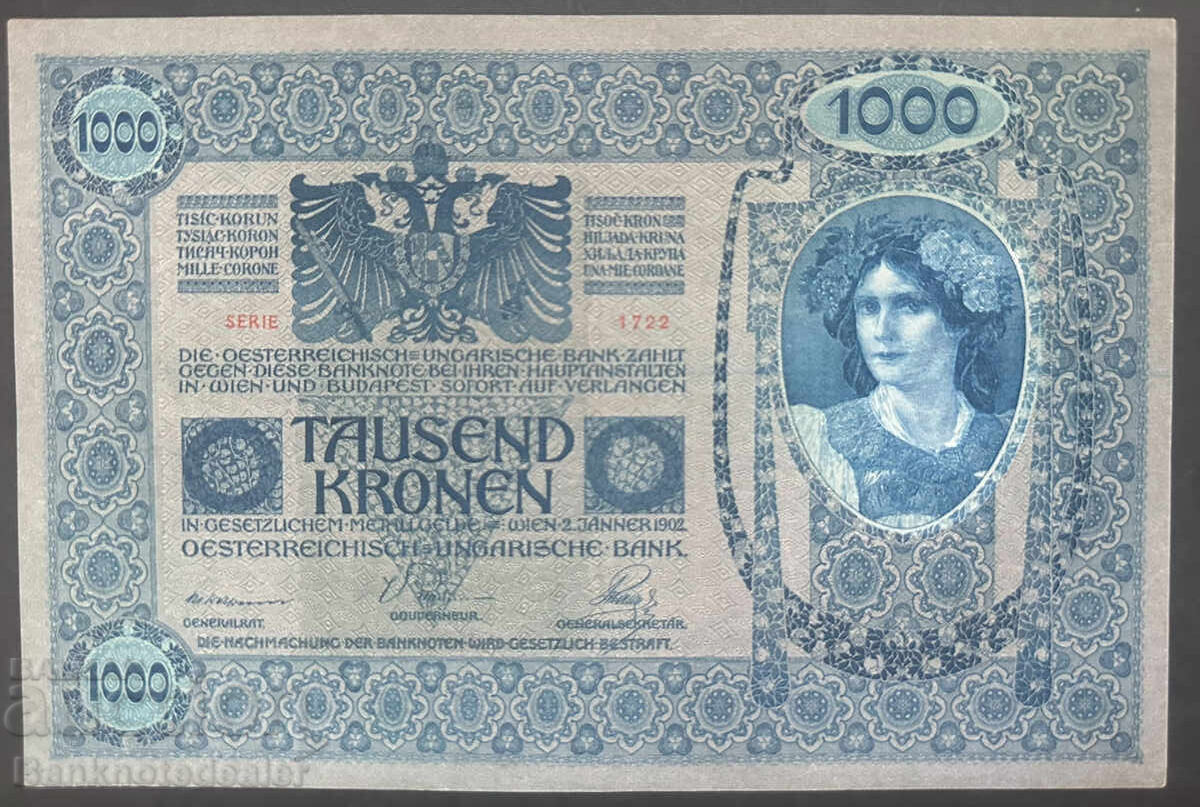 Austria-Hungary 1000 Kronen 1902 Pick 8 Ref 5807 Uncirculated