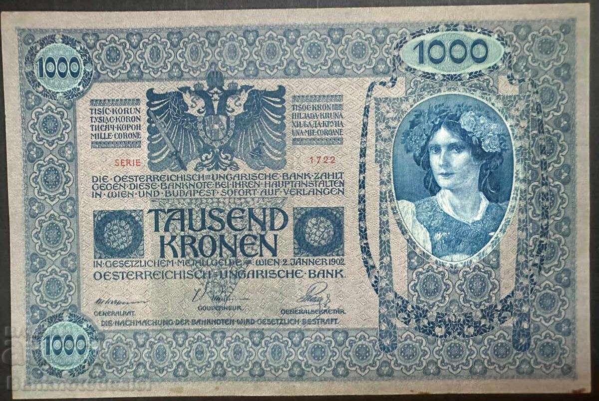 Austria-Hungary 1000 Kronen 1902 Pick 8 Ref 5809 Uncirculated