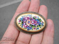 BRONSA VECHE PORTELAN pictata manual CU MONTAREA ARGINTII