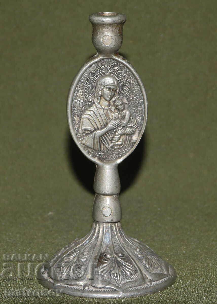 Handmade silver-plated candlestick, St. Mary