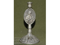 Ръчно изработен посребрен свещник, Св. Дева Мария