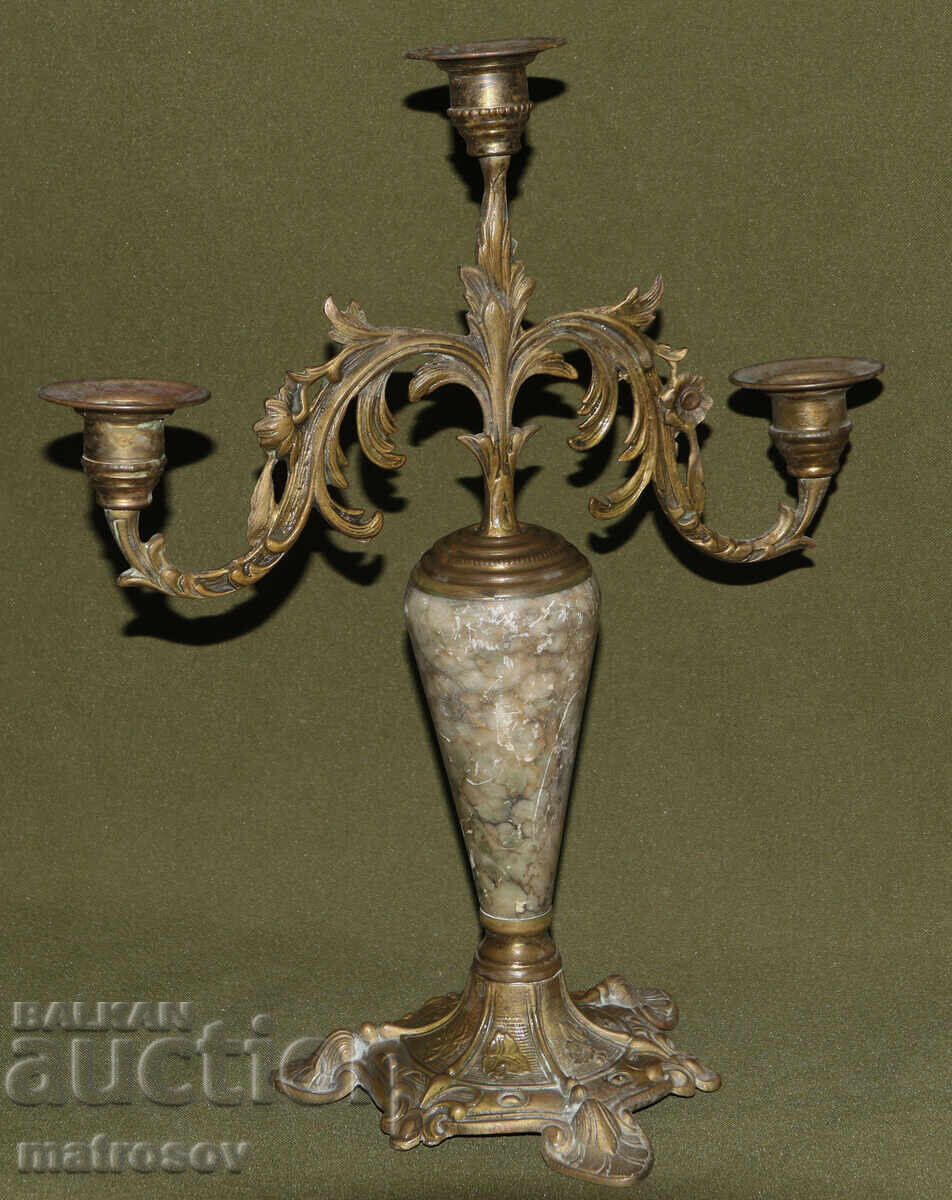 Antique candlestick marble and bronze - 5