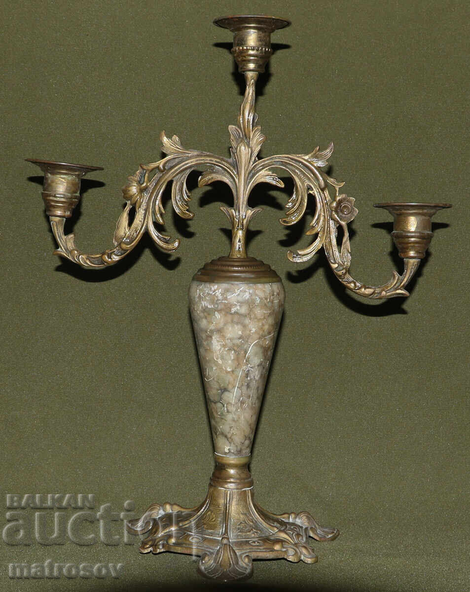 Antique candlestick marble and bronze - 6