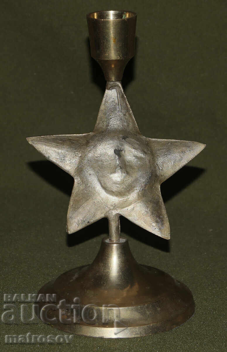 Ръчно изработен месингов свещник, звезда - 5