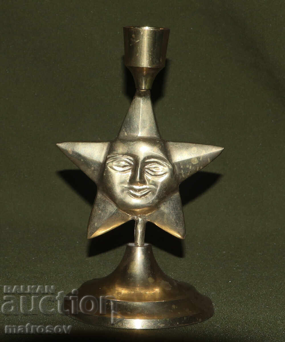 Ръчно изработен месингов свещник, звезда