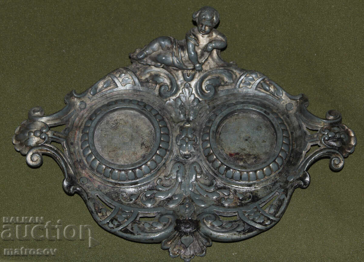 Old metal inkwell, silver-plated with price 250.00 BGN | € 127.82