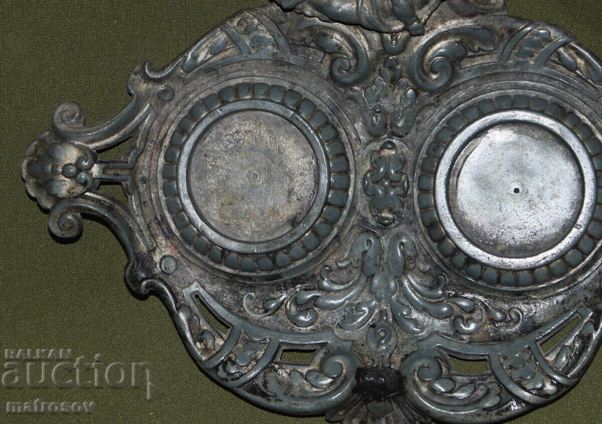 Old metal inkwell, silver-plated - 6