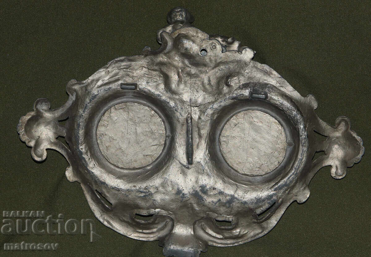 Old metal inkwell, silver-plated - 7