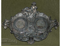 Old metal inkwell, silver-plated