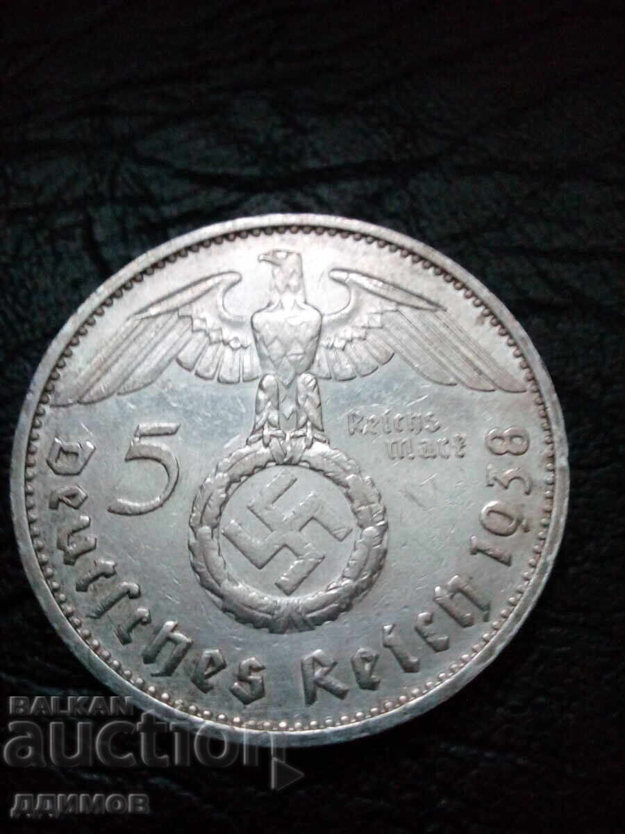 Аукцион 5 марки 1938 година буква Е Германия сребро Аукцион 5 марки 1938 година буква Е Германия сребро