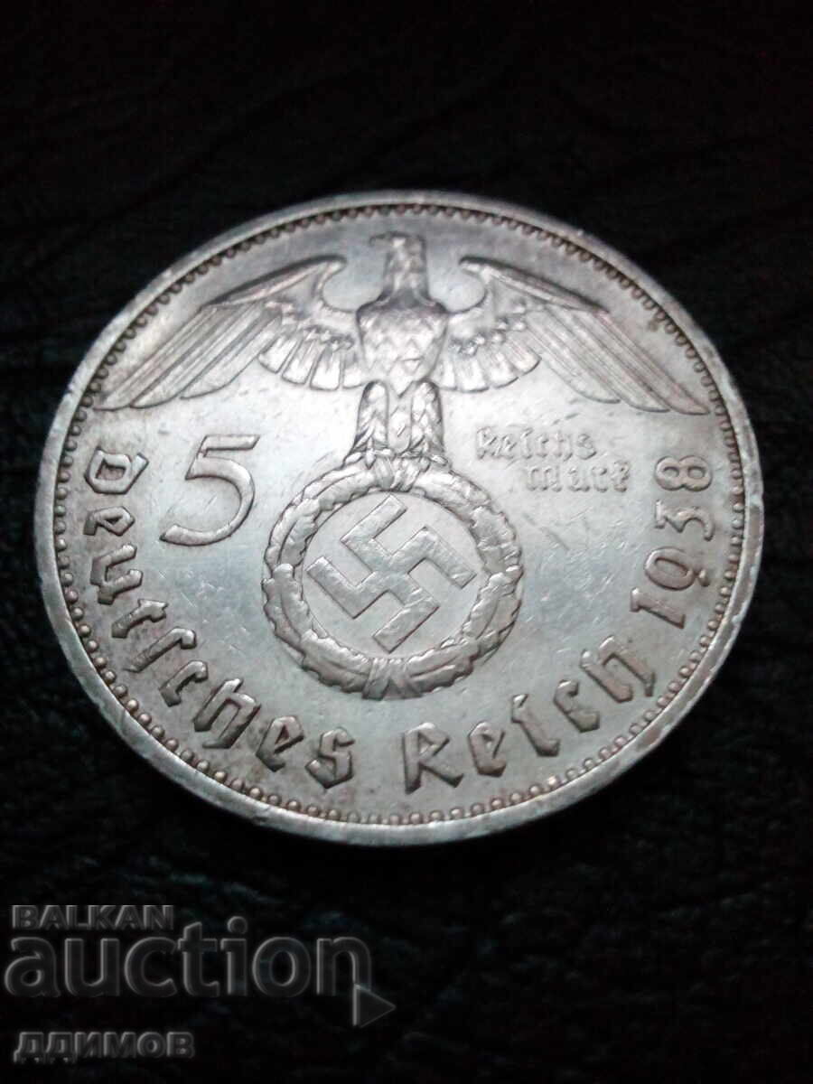 5 марки 1938 година буква Е Германия сребро 5 марки 1938 година буква Е Германия сребро