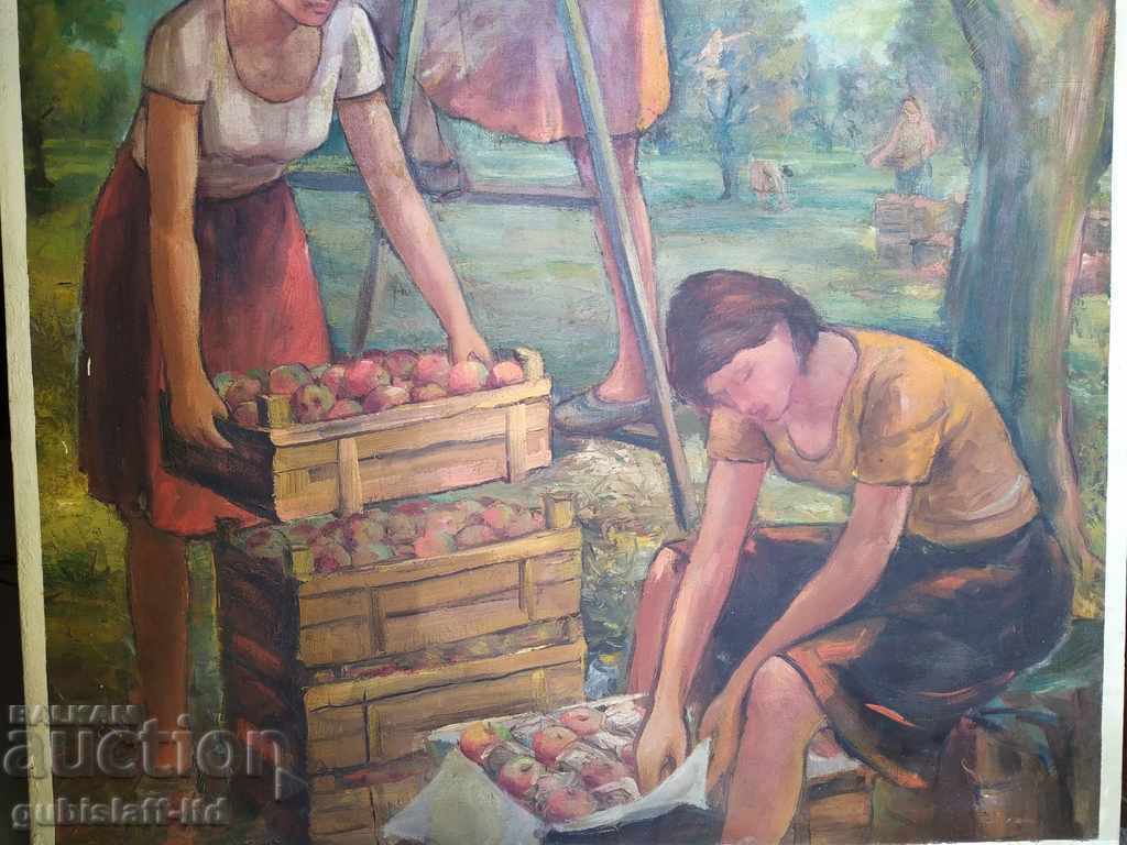 Tablou, „Livada de mere”, perioada socială, 132x102 cm. cu preț 1800.00 BGN | € 920.33 Tablou, „Livada de mere”, perioada socială, 132x102 cm. cu preț 1800.00 BGN | € 920.33