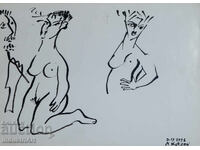 Artă modernă cu tuș, portret abstract, corpuri goale