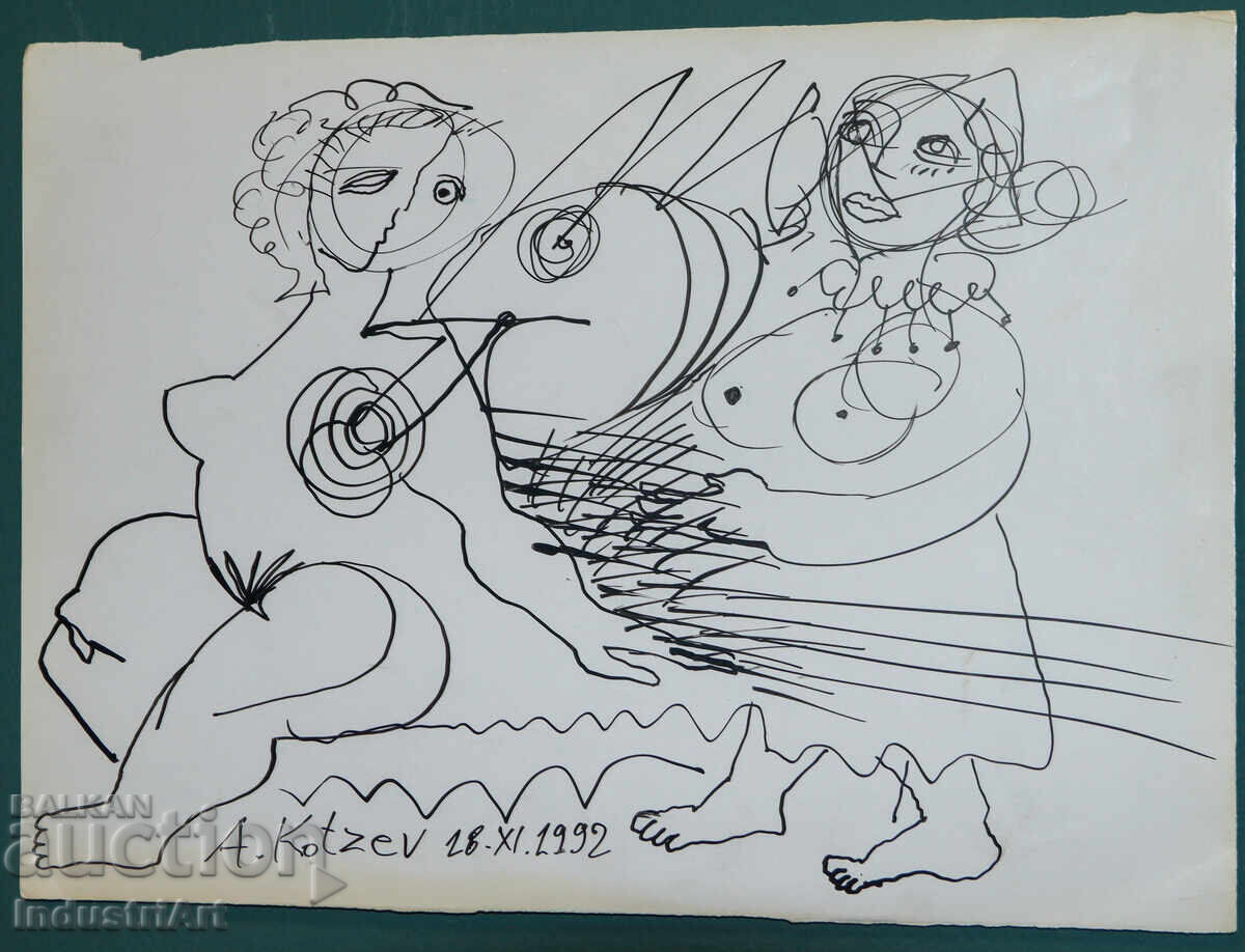 Auction  Contemporary Art Ink Abstract Portrait Nude Bodies