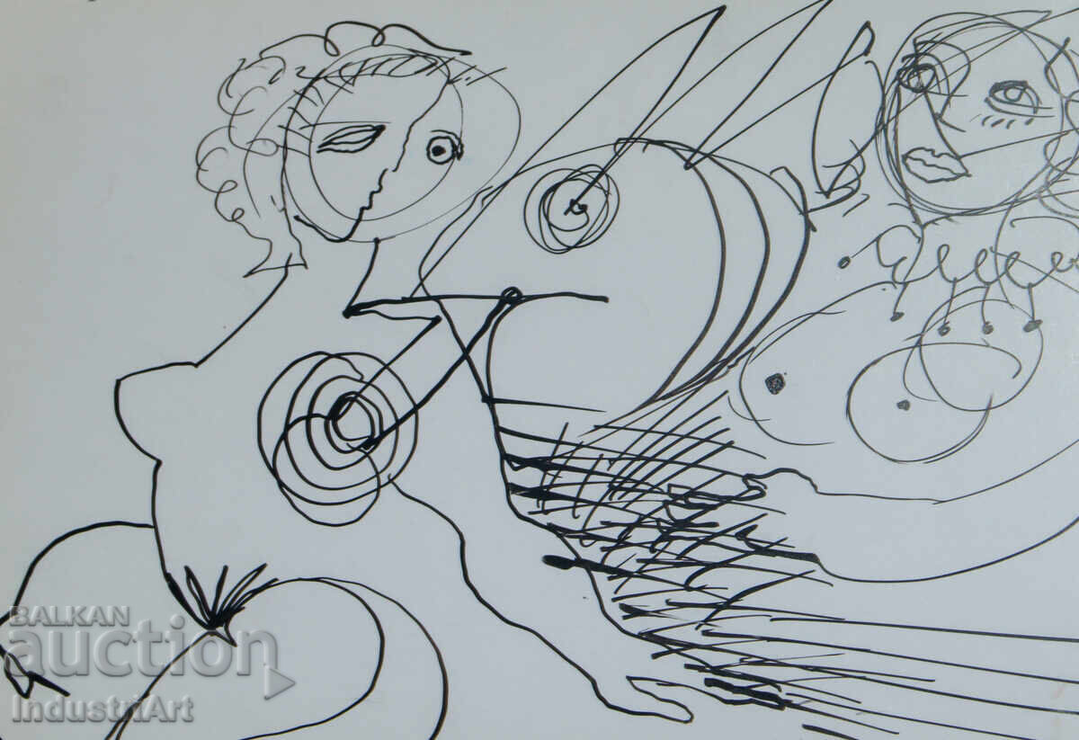 Delivery of Contemporary Art Ink Abstract Portrait Nude Bodies