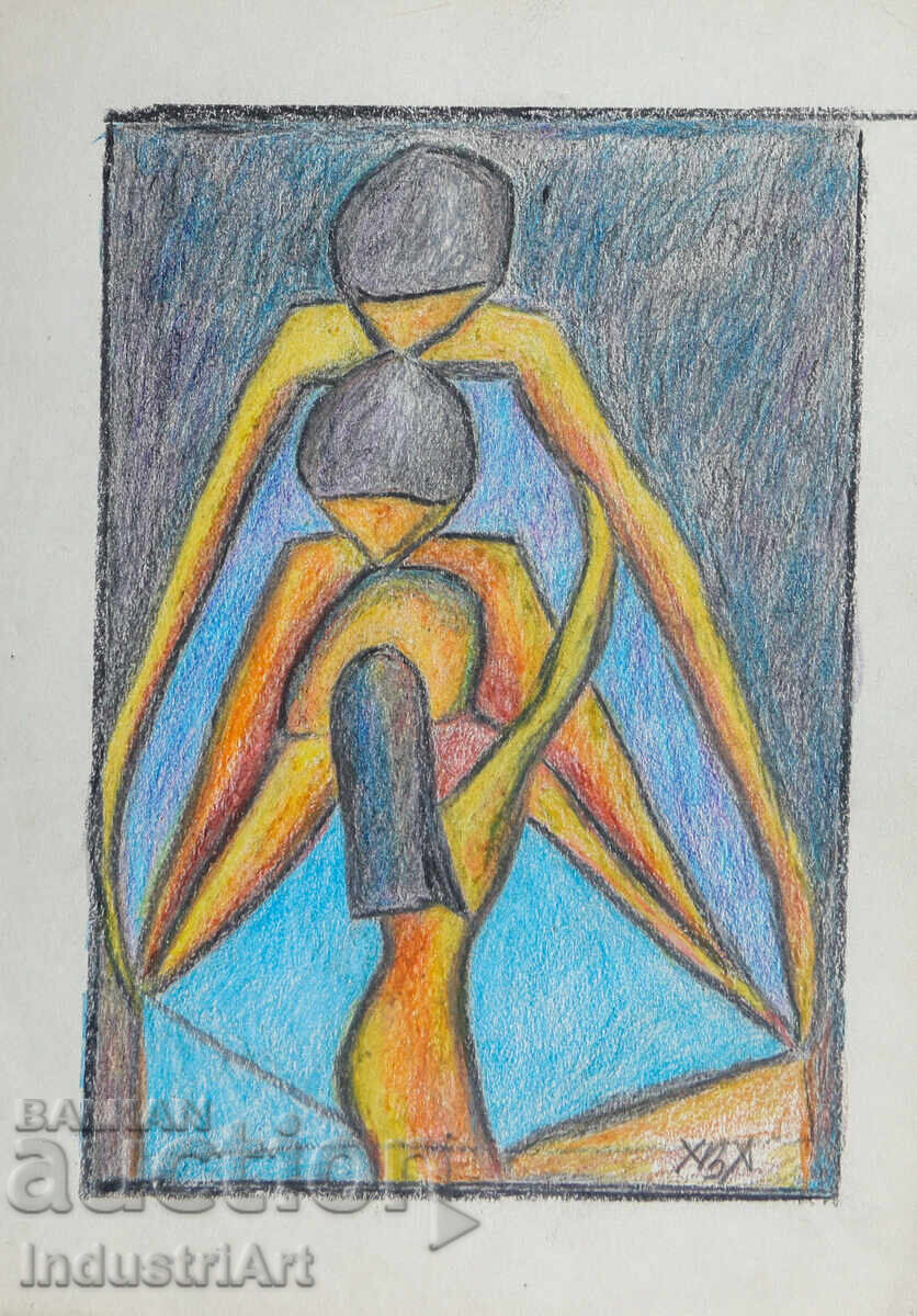 Modern Art Pastel Abstract Portrait Nude Bodies