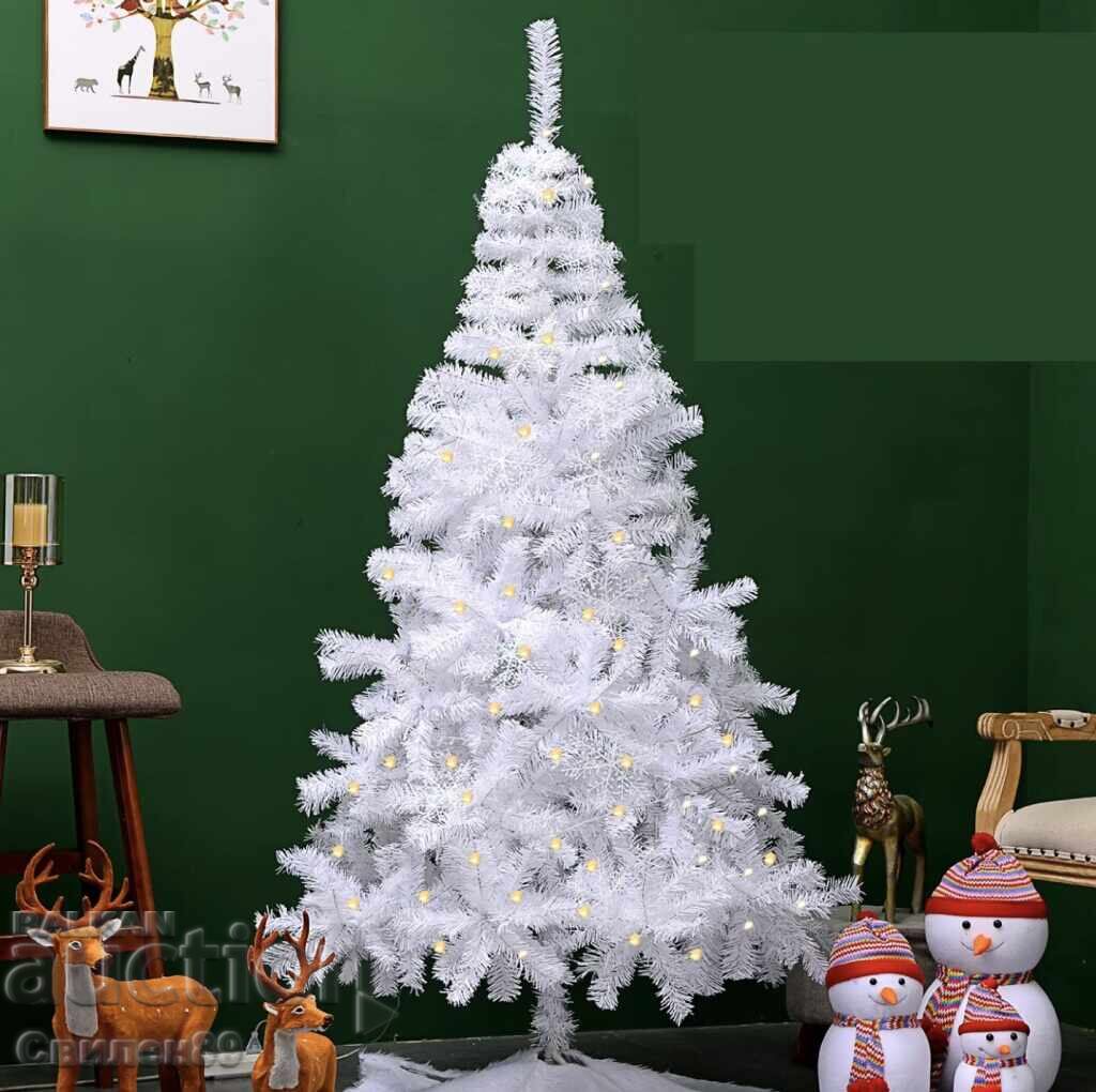 Delivery of Christmas Snowy white or green fir tree with pine cones + plastic base