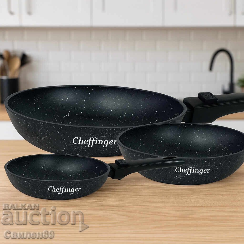 Auction  Set of 3 Cheffinger induction pans with removable handles