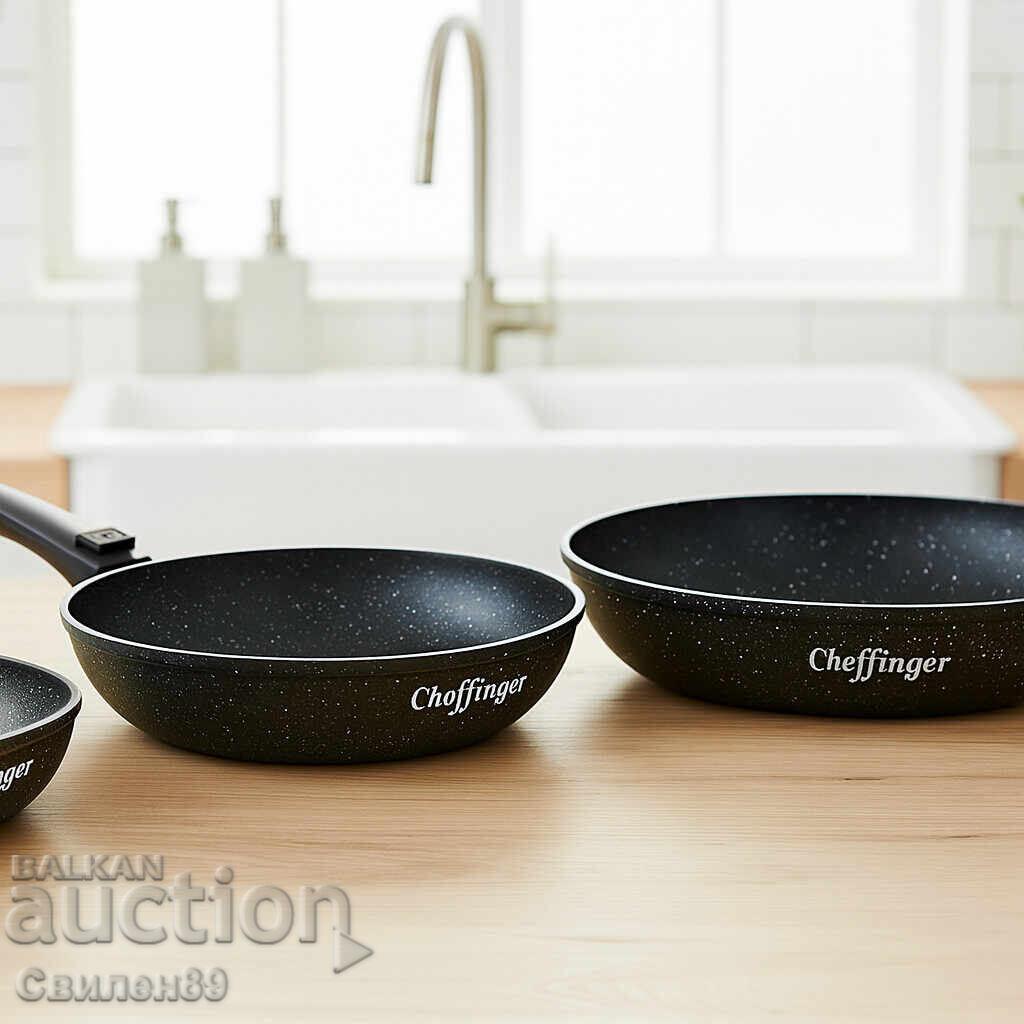 Set of 3 Cheffinger induction pans with removable handles
