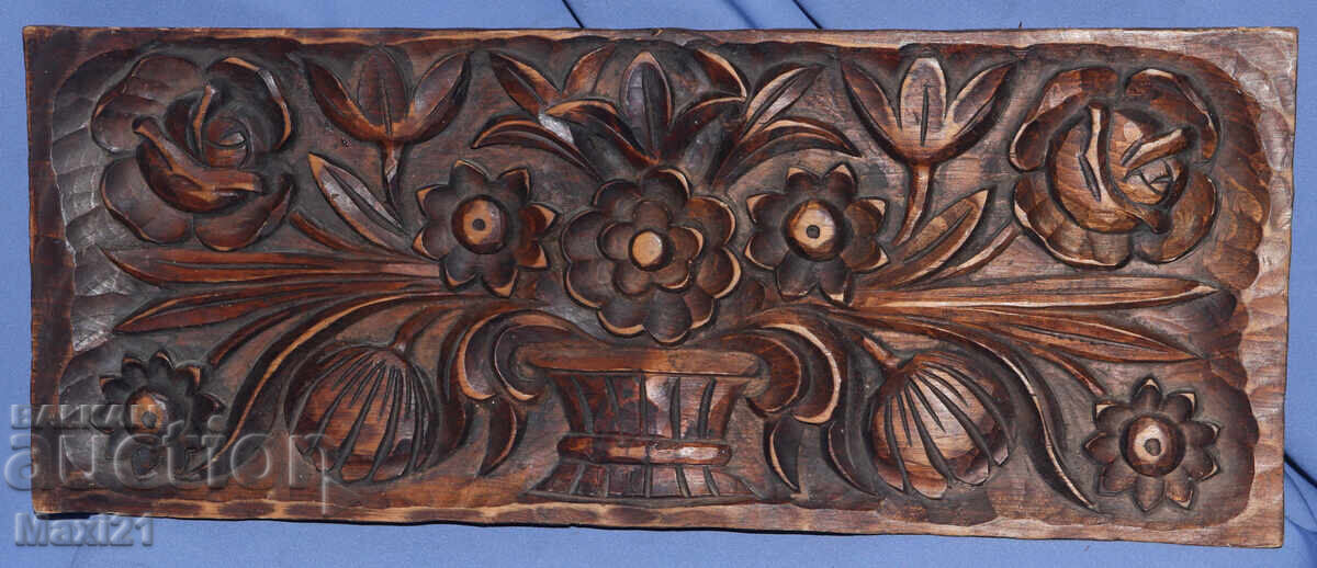 Old wood carving panel still life floral motifs