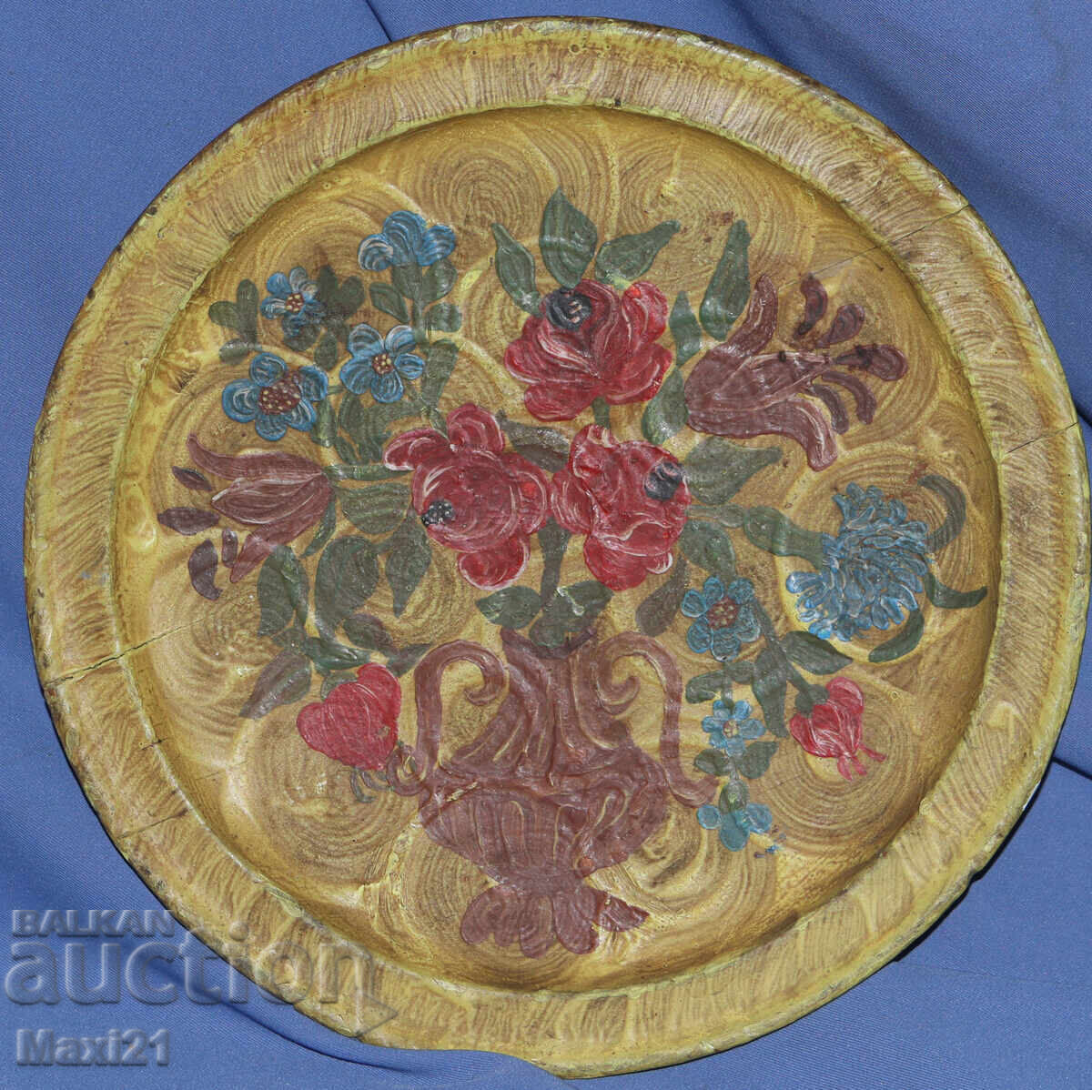 Decorative hand-painted wooden plate, still life