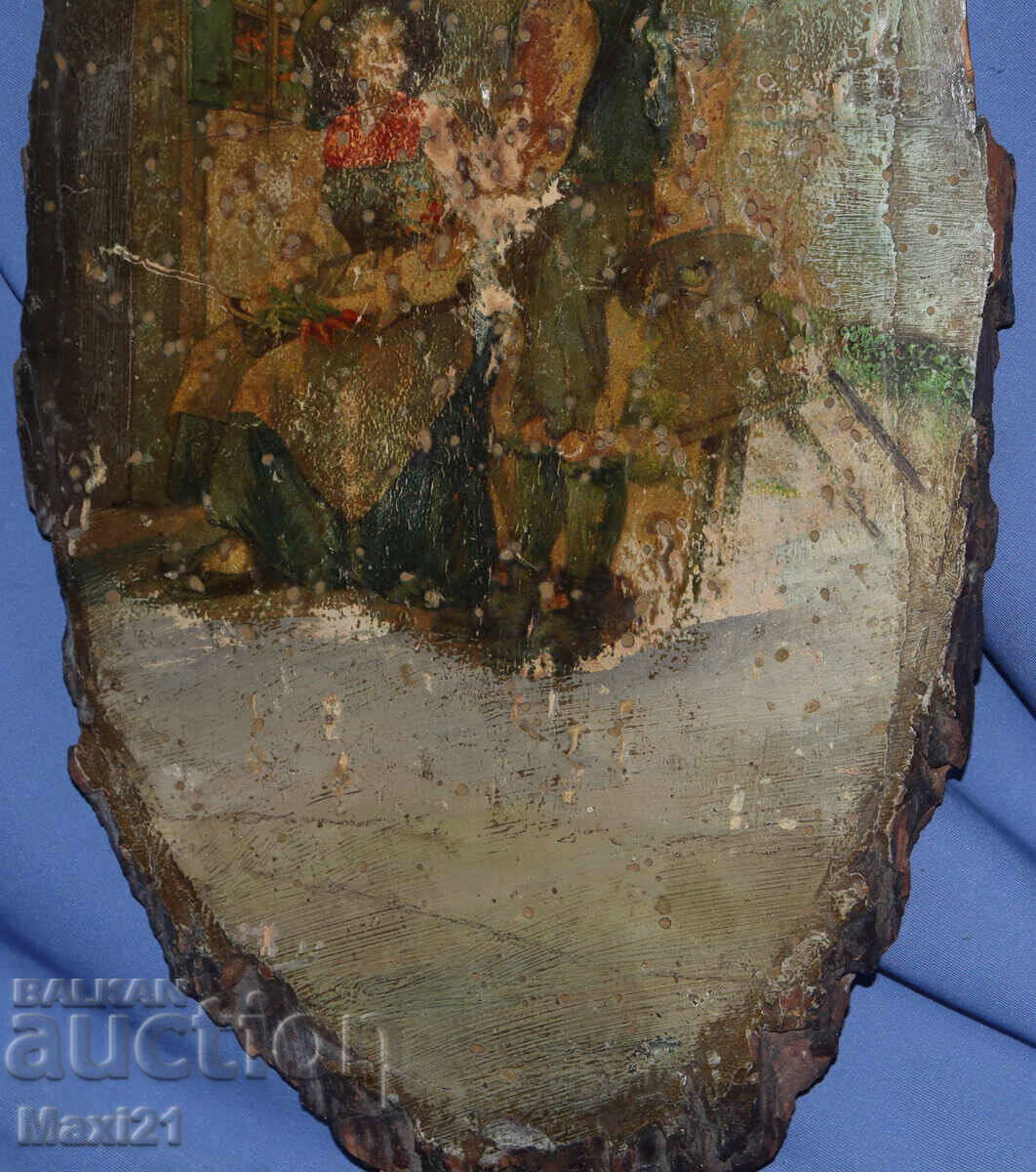 Antique oil painting on wood - 6