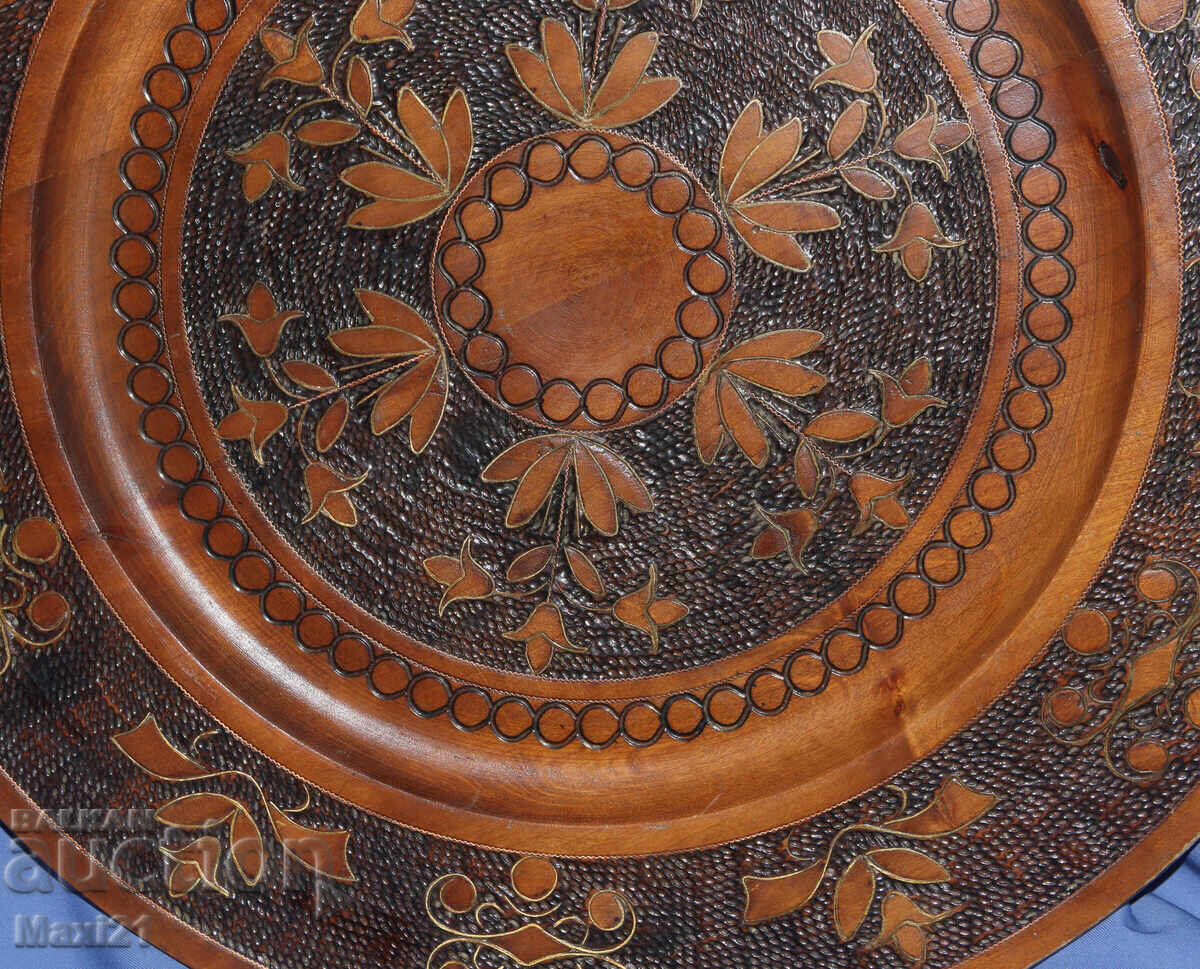 Decorative Large Hand-Carved Wood Copper Brass - 6