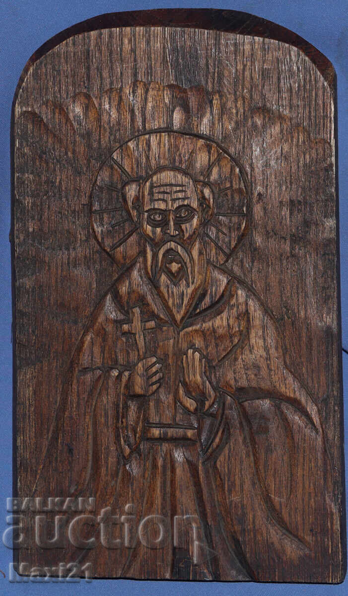 Аукцион Ръчно резбована дървена икона Св. Николай Чудотворец Аукцион Ръчно резбована дървена икона Св. Николай Чудотворец