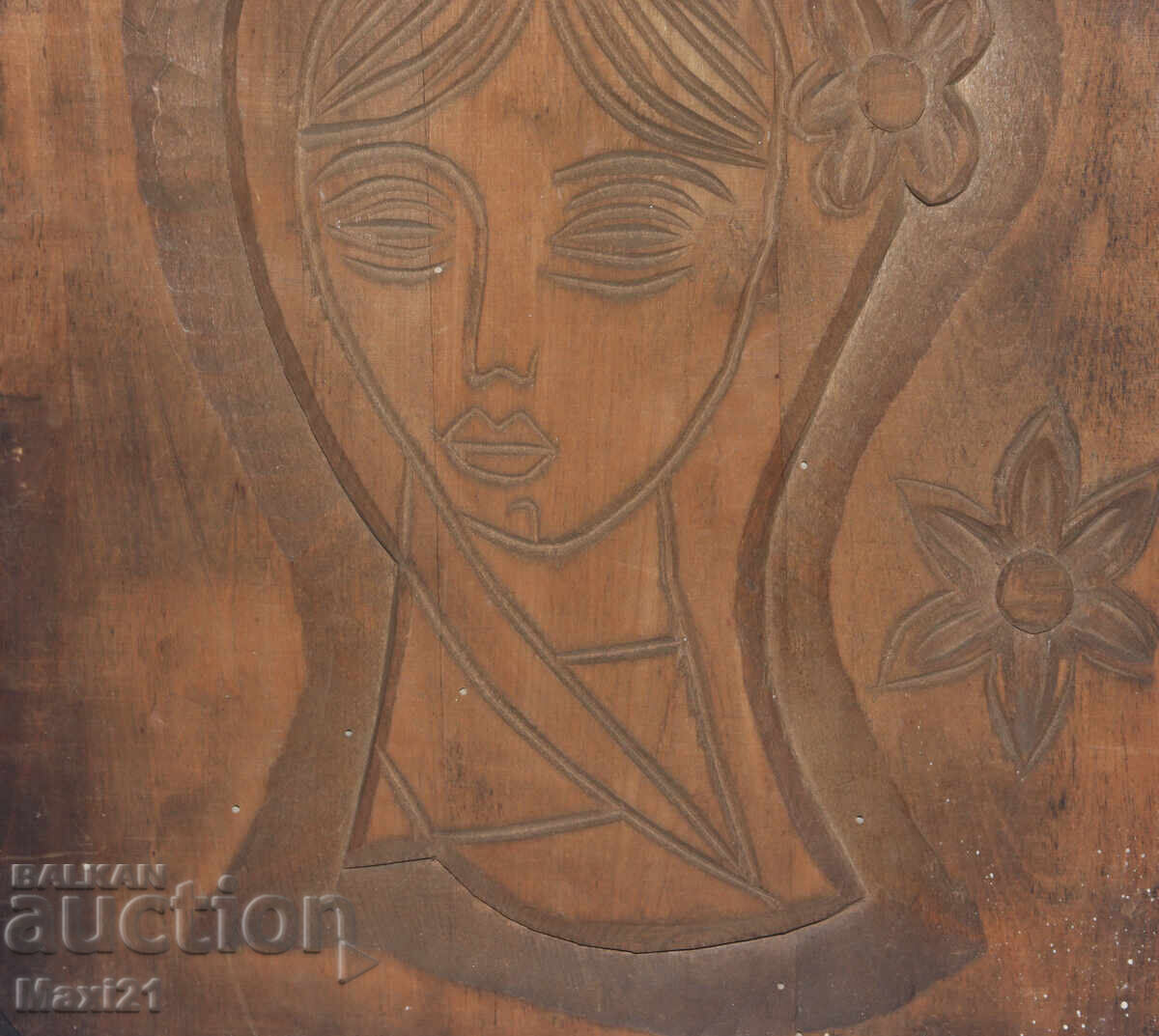 Παράδοση Ξυλόγλυπτο πάνελ γυναικείο πορτρέτο κοπέλα