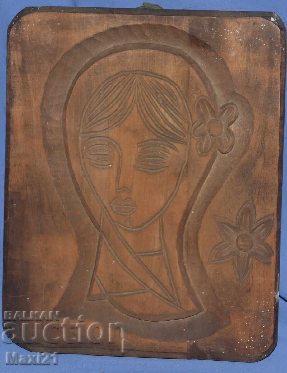 Ξυλόγλυπτο πάνελ γυναικείο πορτρέτο κοπέλα