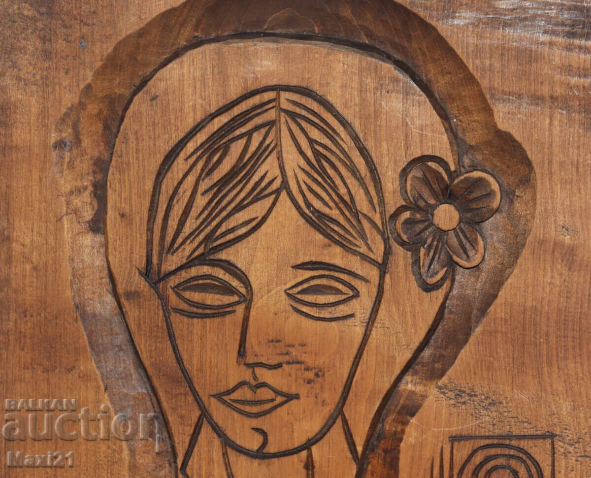 Δημοπρασία Χειροποίητο ξυλόγλυπτο ξύλινο πάνελ γυναικείο πορτρέτο κοπέλα Δημοπρασία Χειροποίητο ξυλόγλυπτο ξύλινο πάνελ γυναικείο πορτρέτο κοπέλα