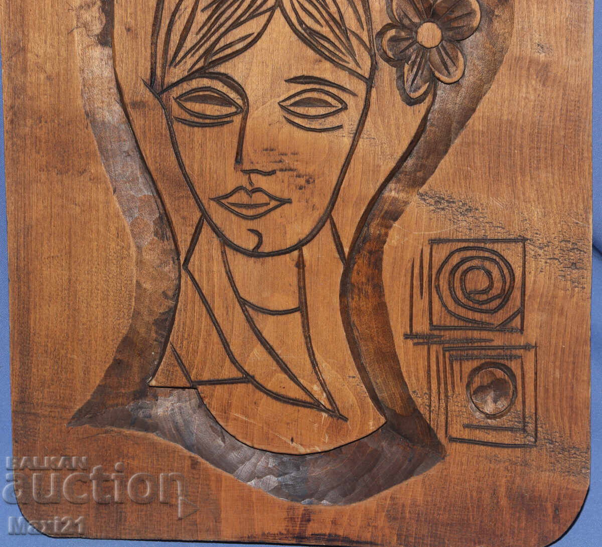 Παράδοση Χειροποίητο ξυλόγλυπτο ξύλινο πάνελ γυναικείο πορτρέτο κοπέλα Παράδοση Χειροποίητο ξυλόγλυπτο ξύλινο πάνελ γυναικείο πορτρέτο κοπέλα