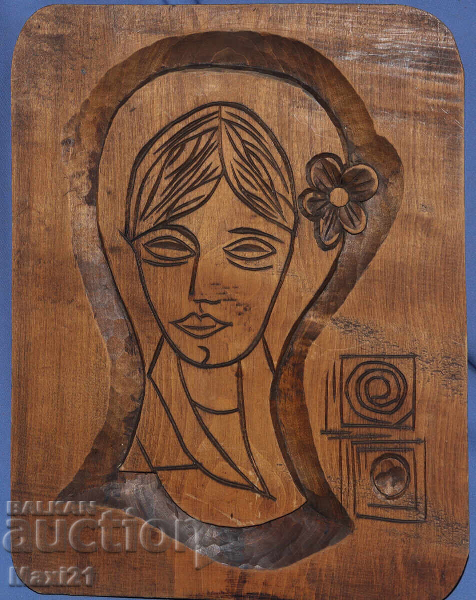 Χειροποίητο ξυλόγλυπτο ξύλινο πάνελ γυναικείο πορτρέτο κοπέλα Χειροποίητο ξυλόγλυπτο ξύλινο πάνελ γυναικείο πορτρέτο κοπέλα