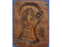 Panou din lemn sculptat manual, portret de femeie, fată tânără