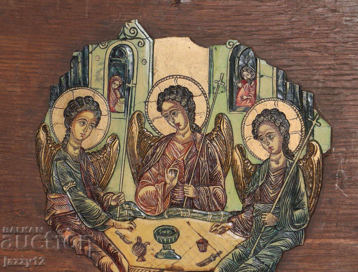 Licitație Icoană în relief Sfânta Treime din Vechiul Testament