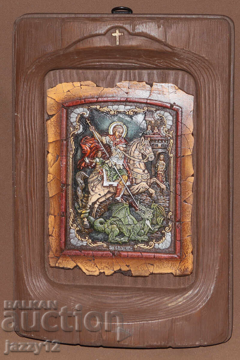 Релефна икона Свети Георги убива змея с цена 110.00 лв. | € 56.24