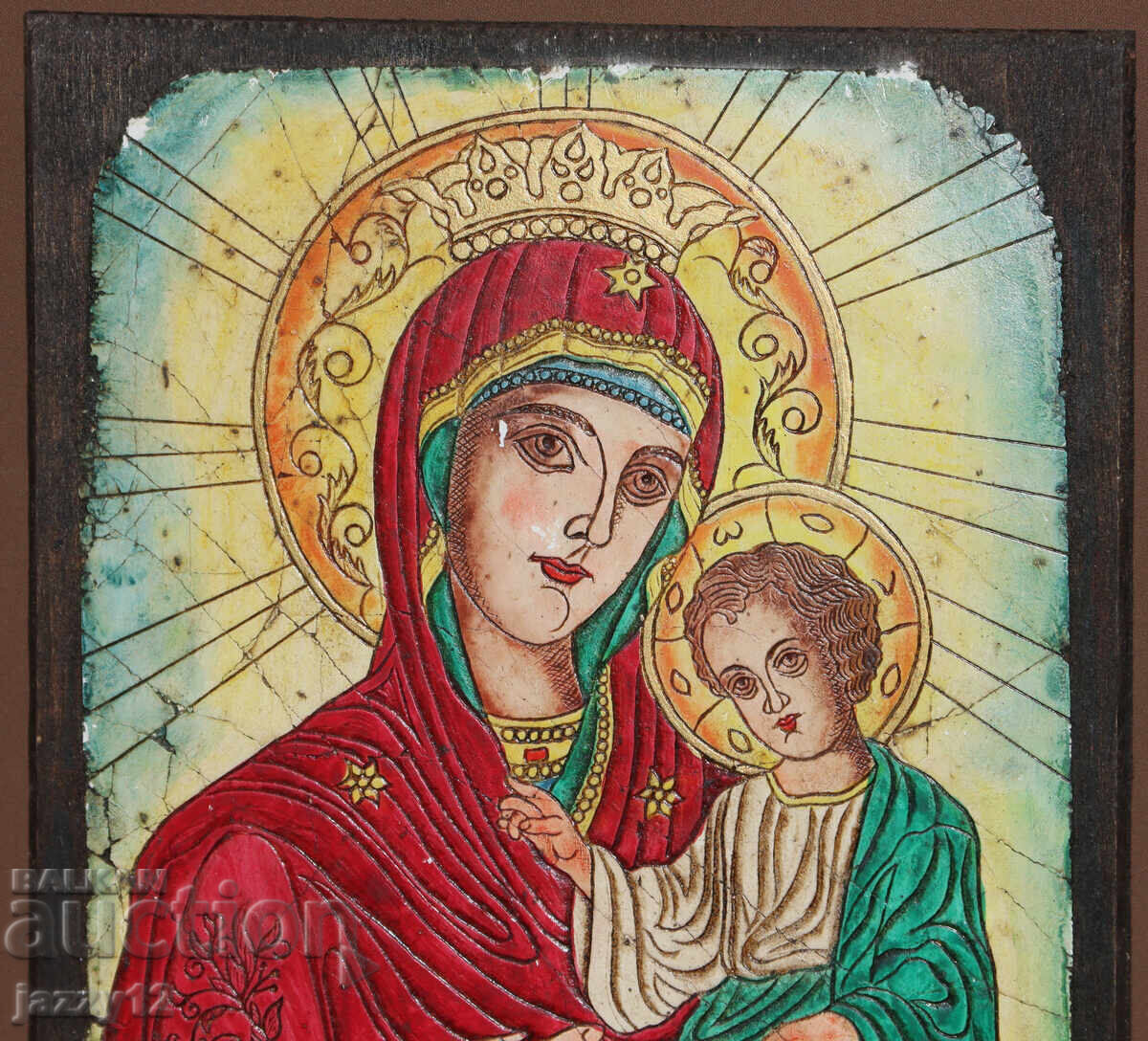 Аукцион Православна икона на дърво Богородица с Младенеца