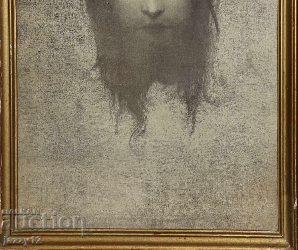 Litoografie veche înrămată, icoană Iisus Hristos - 6 Litoografie veche înrămată, icoană Iisus Hristos - 6