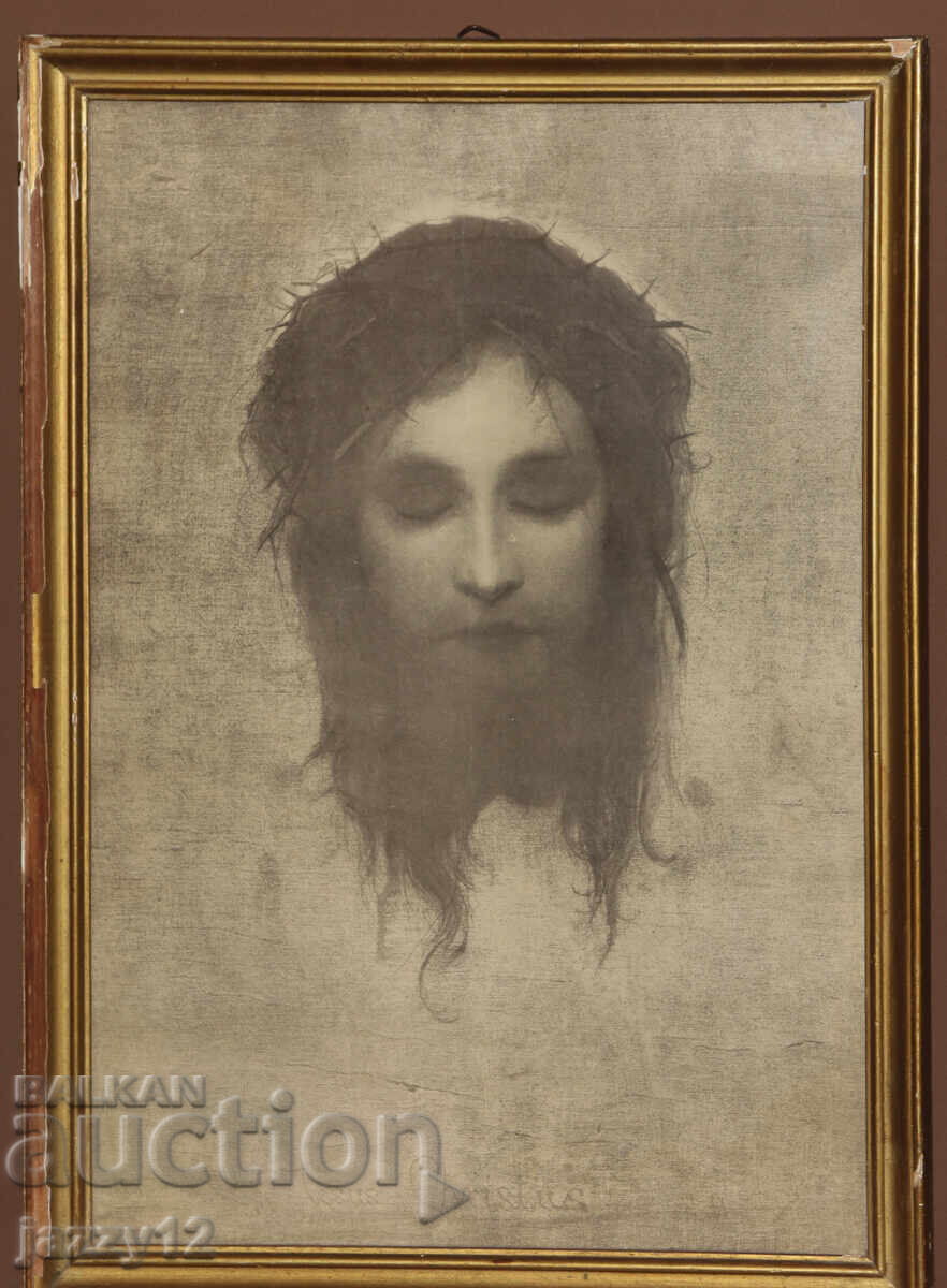 Litoografie veche înrămată, icoană Iisus Hristos Litoografie veche înrămată, icoană Iisus Hristos