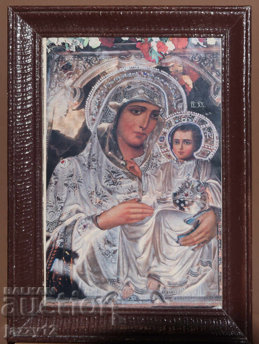 Παλιά, πλαισιωμένη εικόνα λιθογραφία Παναγία με το Θείο Βρέφος