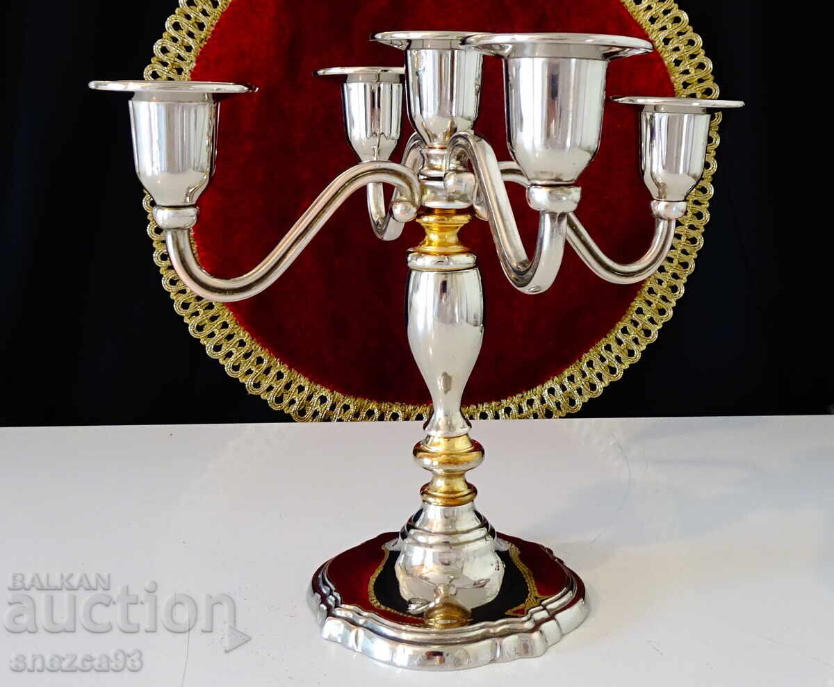 Ασημένιο κηροπήγιο πεντάδα, επιχρύσωση, 800 γρ. καθαρός χαλκός με τιμή 129.00 BGN | € 65.96