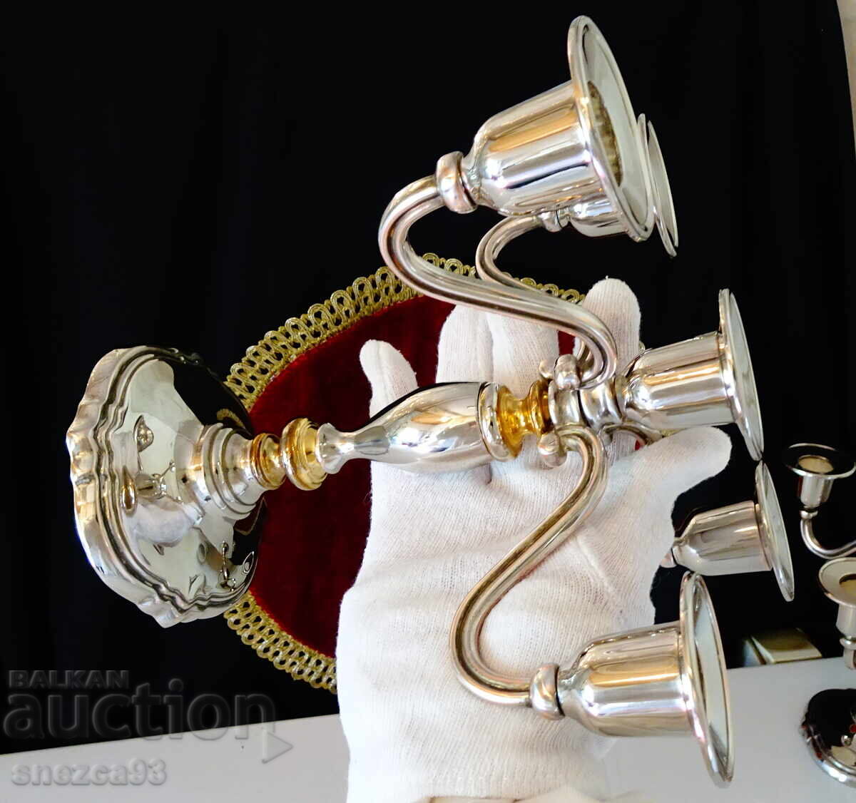 Ασημένιο κηροπήγιο πεντάδα, επιχρύσωση, 800 γρ. καθαρός χαλκός - 6