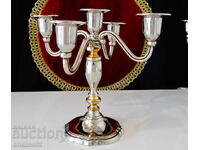 Sfeșnic argintat cu cinci brațe, aurit, 800 gr. cupru pur