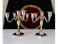 Sfeșnice argintate, cinci bucăți, aurire, cupru pur