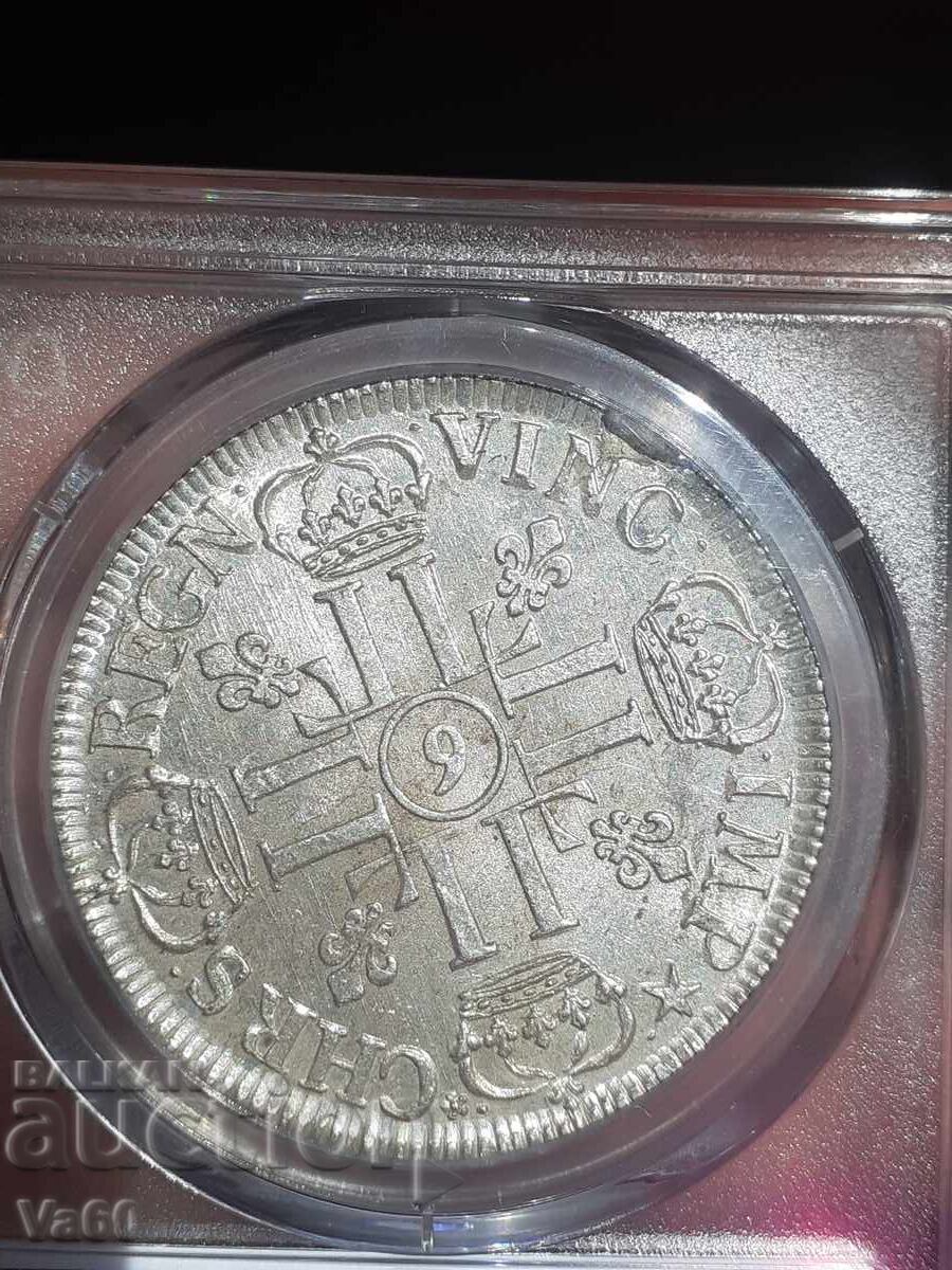 Licitație Ecu 1691 Rennes Franța argint AU58 PCGS Licitație Ecu 1691 Rennes Franța argint AU58 PCGS
